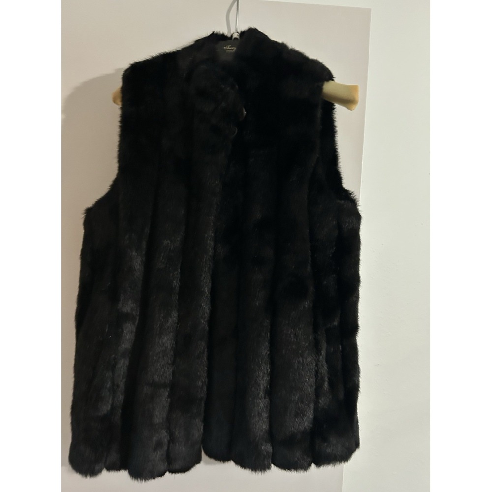 Rare Vintage "Terry Lewis" Black Faux Fur Vest 100% Modacrylic Sz Small